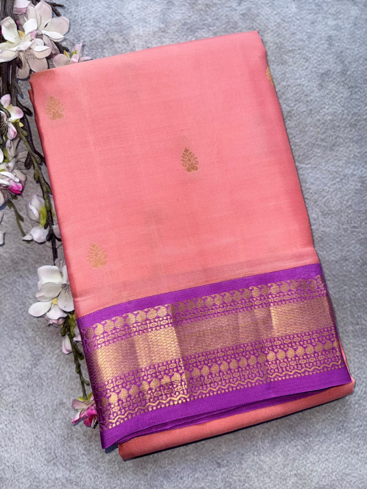 Peach Pink Pure Kanchi Silk Saree 109