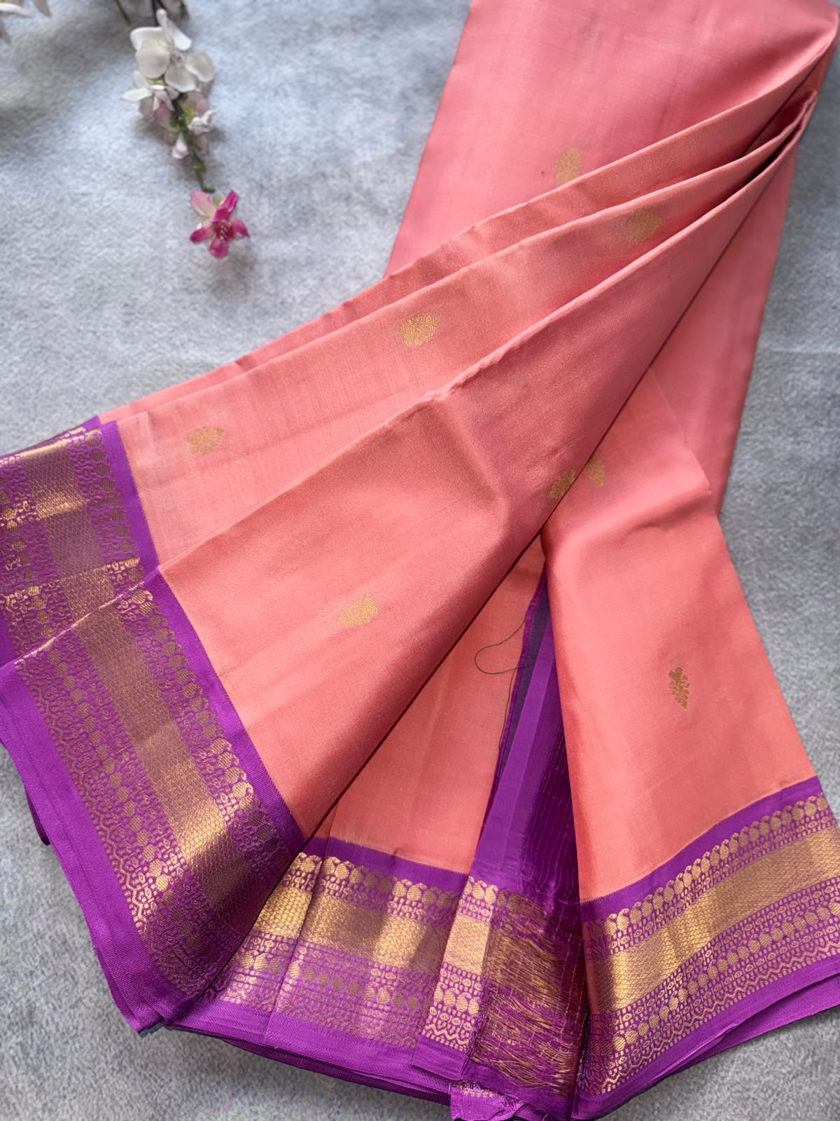 Peach Pink Pure Kanchi Silk Saree 109