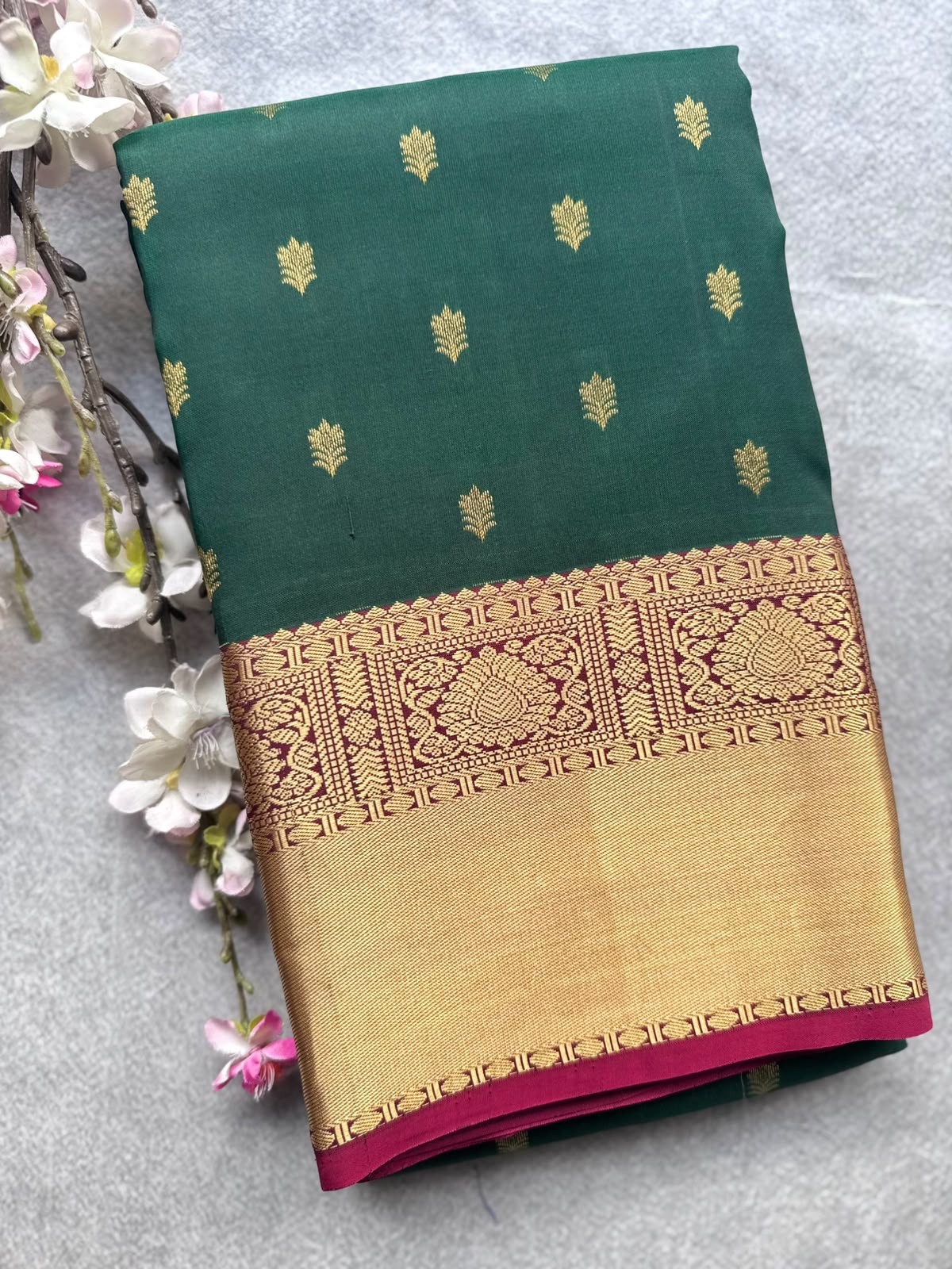 Bottle Green Pure Kanchi Silk Saree 109