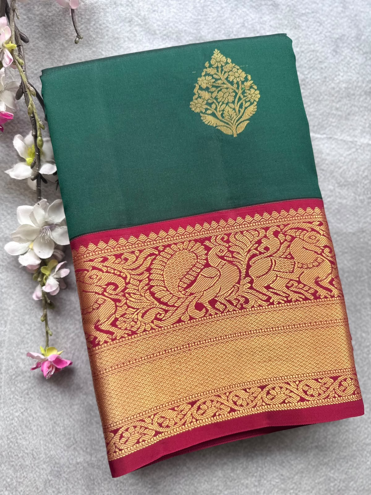 Bottle Green Pure Kanchi Silk Saree 109