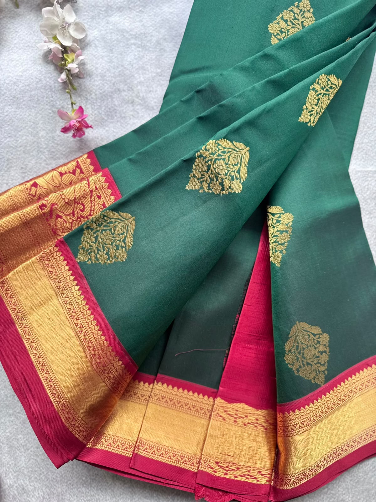 Bottle Green Pure Kanchi Silk Saree 109
