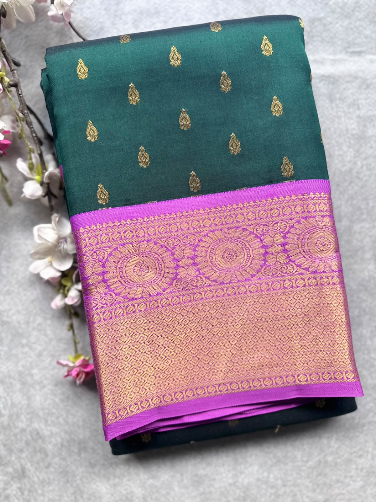 Bottle Green Pure Kanchi Silk Saree 109