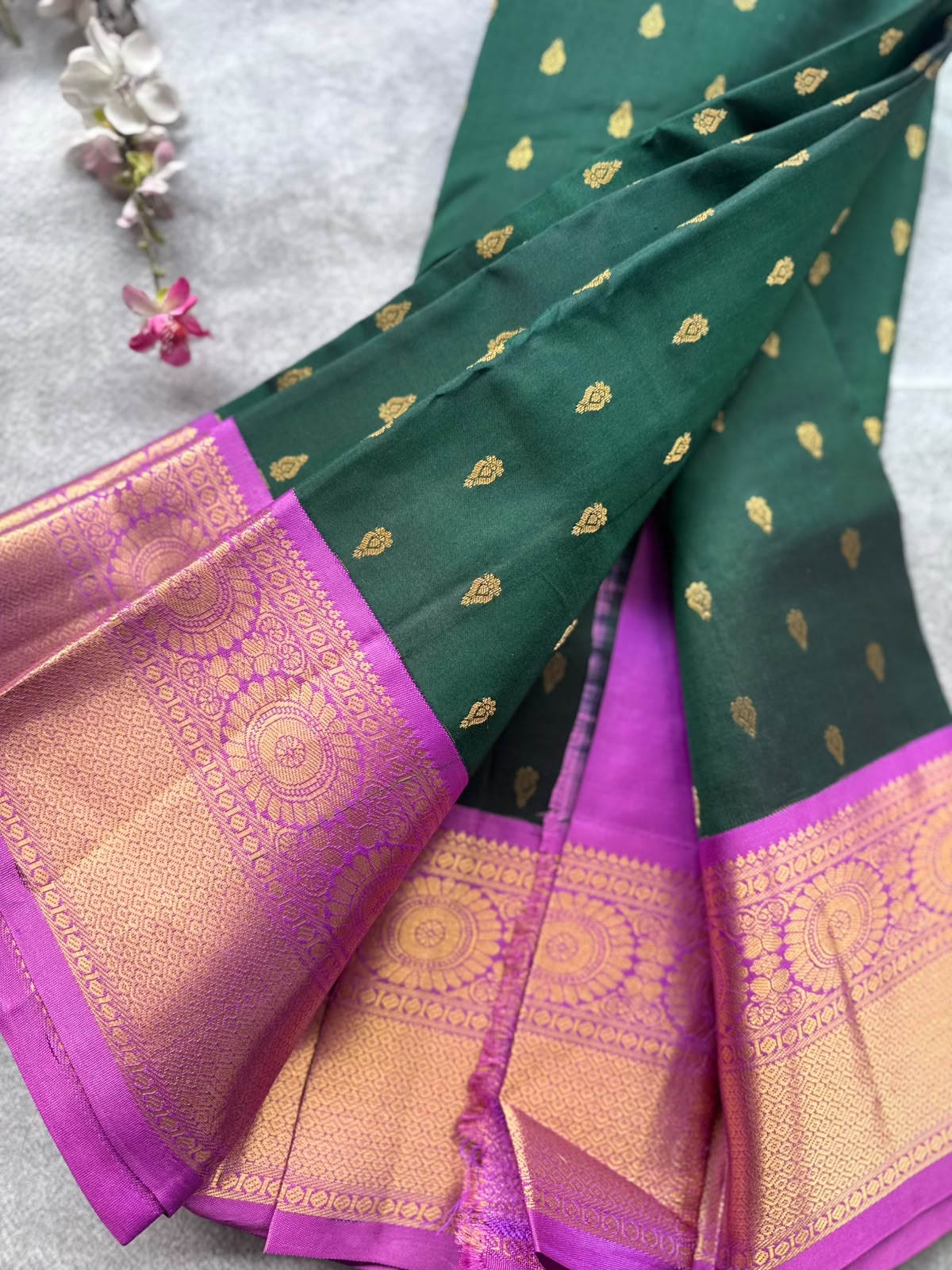 Bottle Green Pure Kanchi Silk Saree 109
