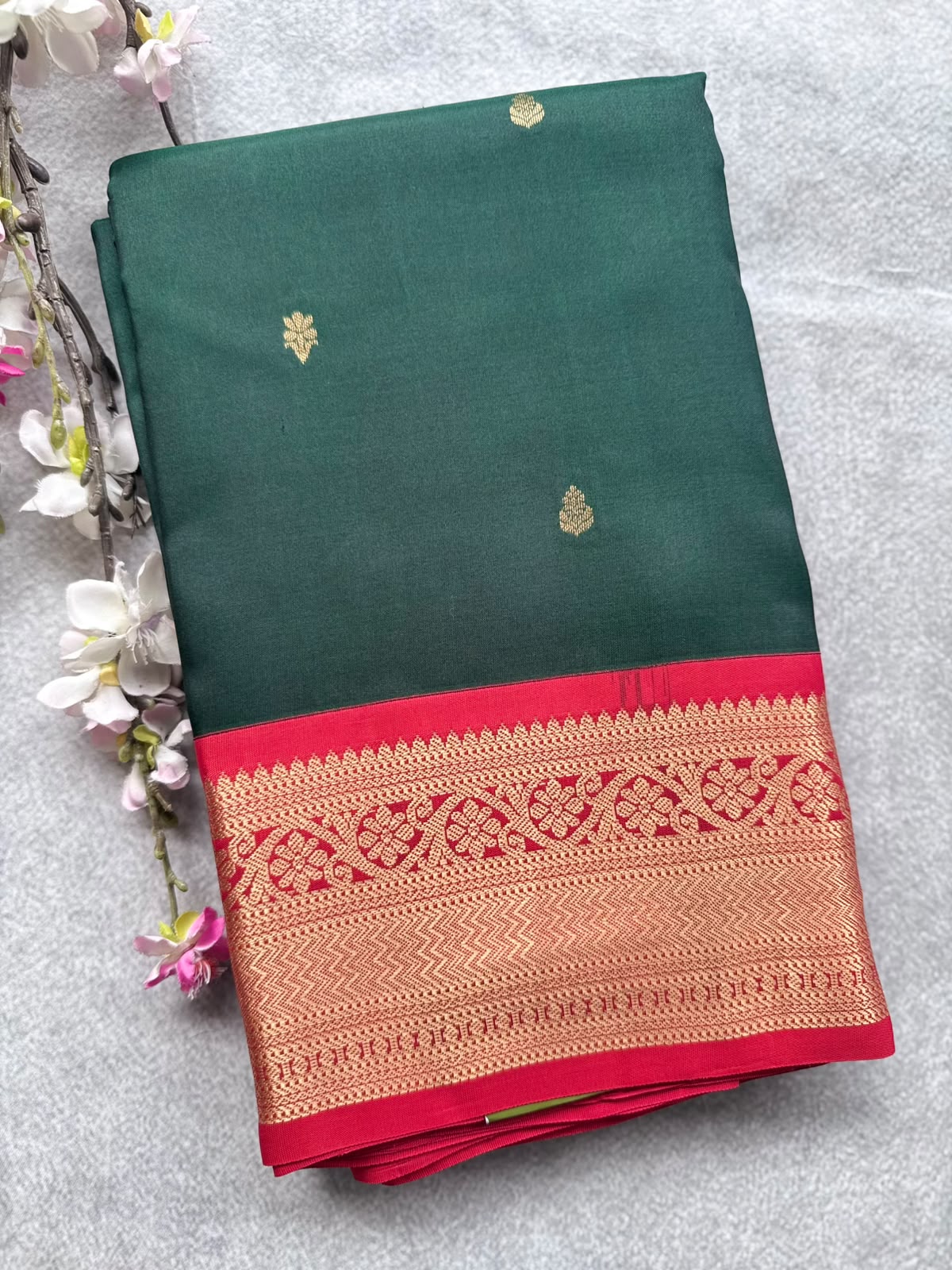 Bottle Green Pure Kanchi Silk Saree 109