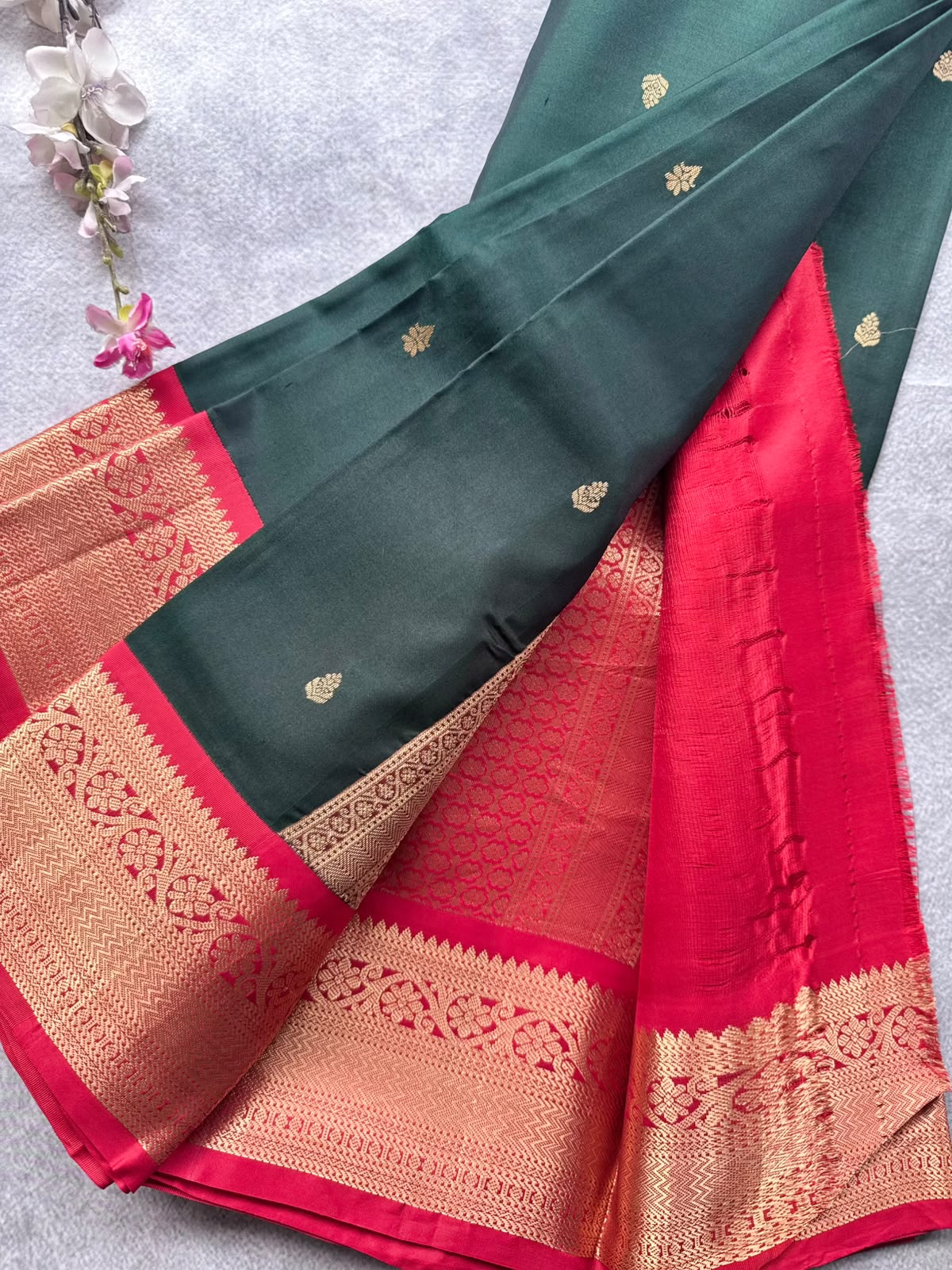 Bottle Green Pure Kanchi Silk Saree 109