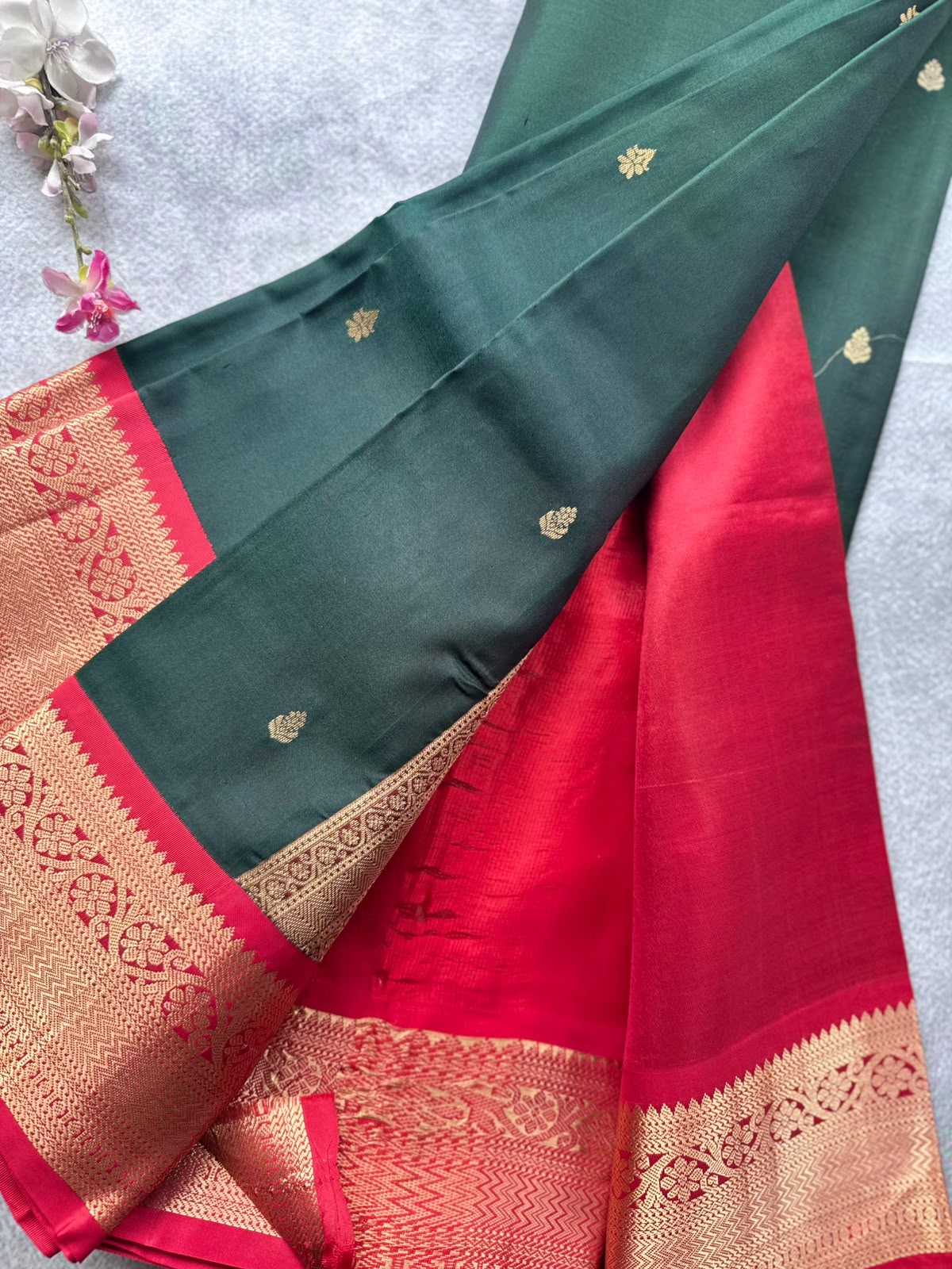 Bottle Green Pure Kanchi Silk Saree 109