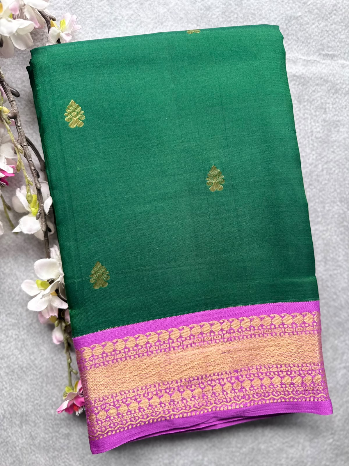 Bottle Green Pure Kanchi Silk Saree 109