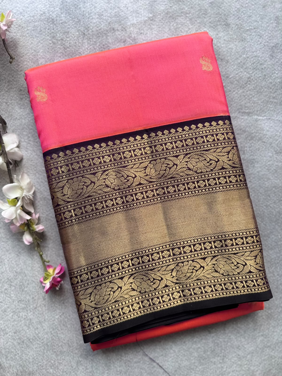 Coral Pink Pure Kanchi Silk Saree 109