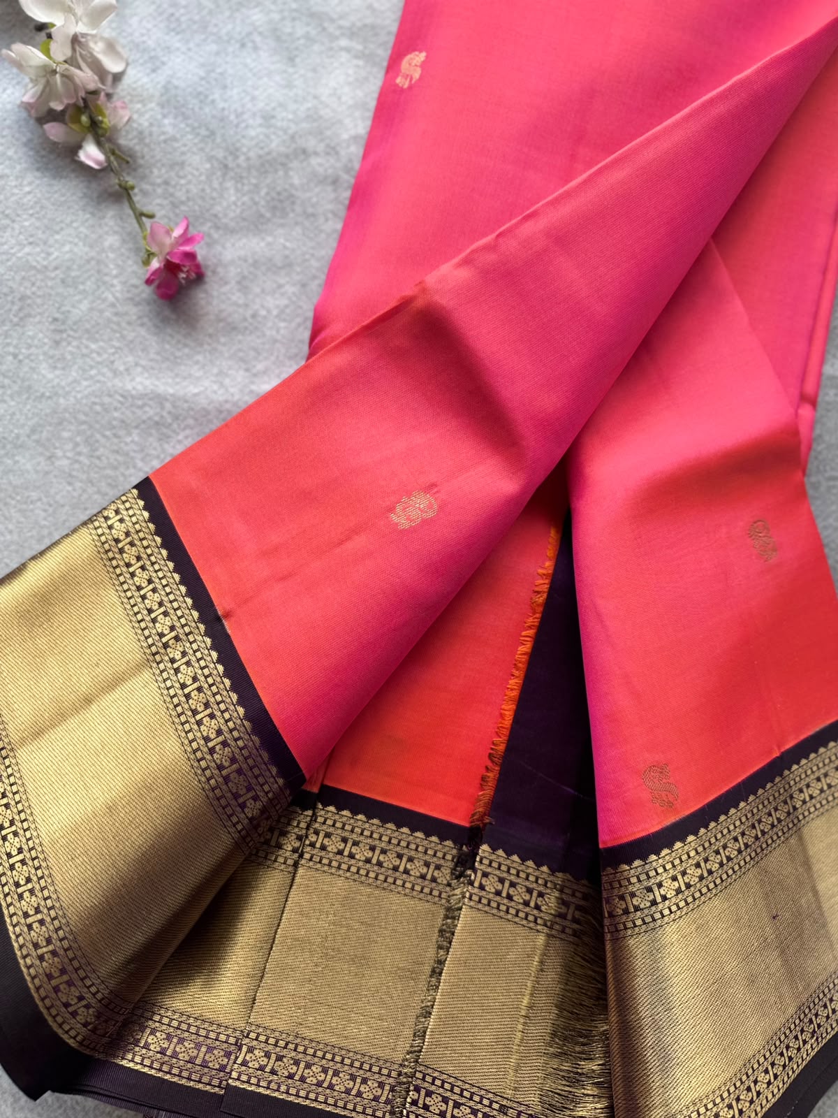 Coral Pink Pure Kanchi Silk Saree 109