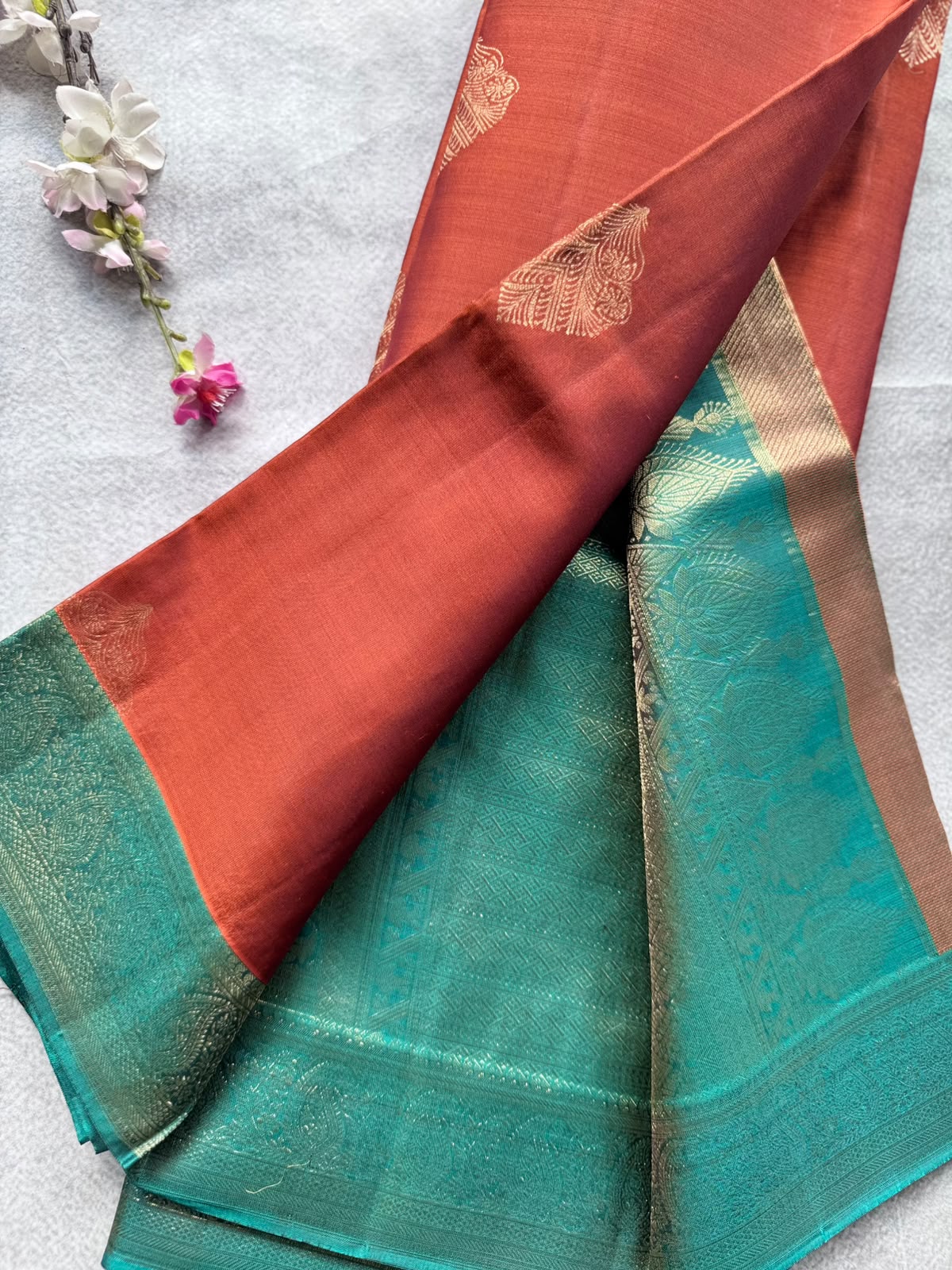 Rust Orange Pure Kanchi Silk Saree 109