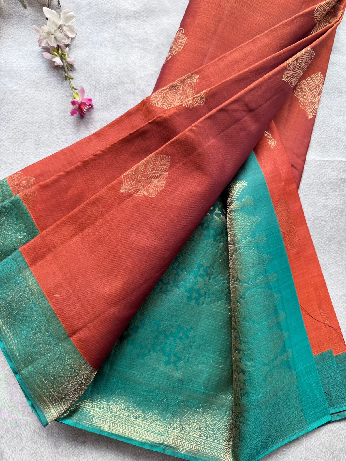 Rust Orange Pure Kanchi Silk Saree 109