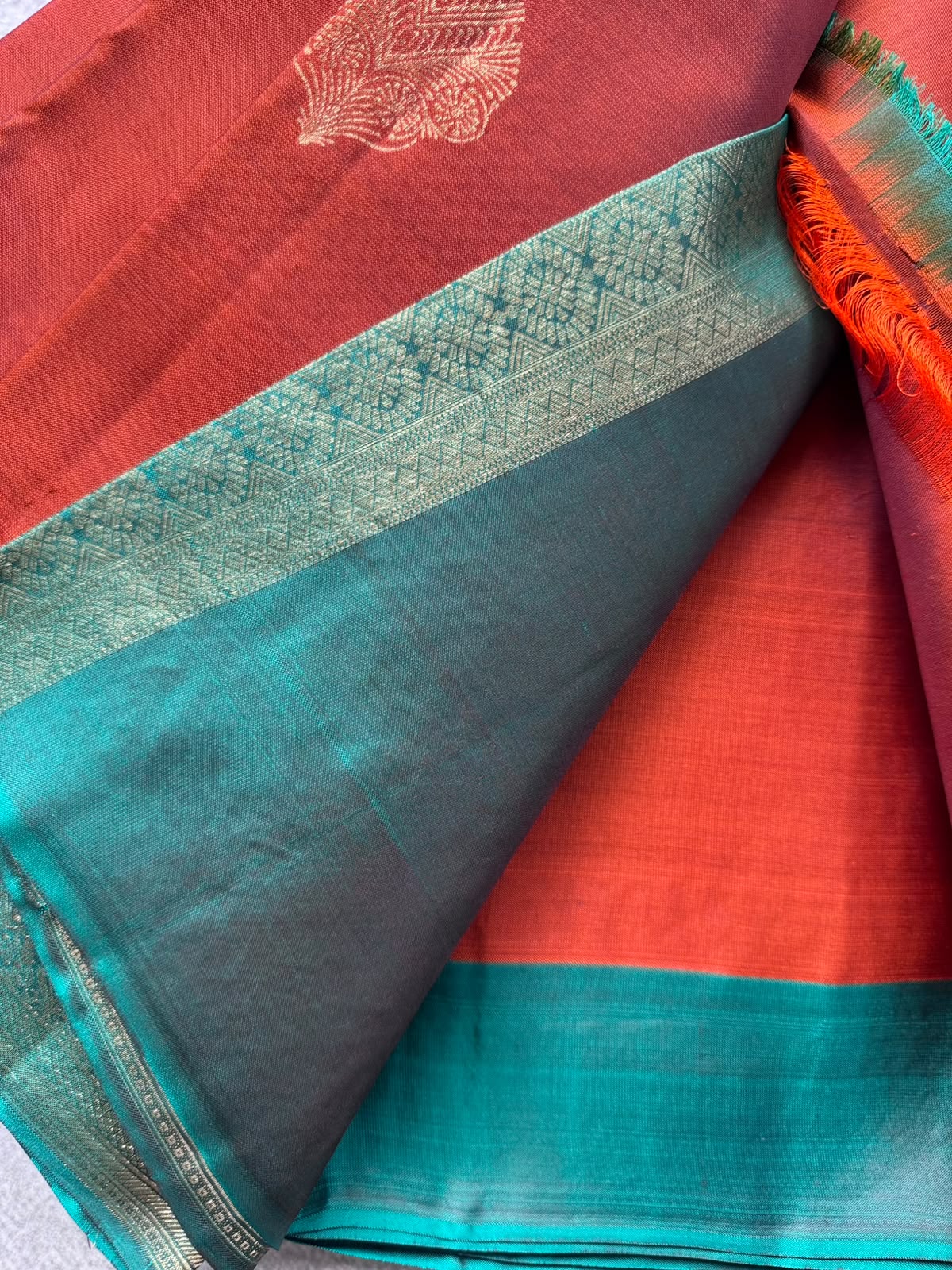 Rust Orange Pure Kanchi Silk Saree 109
