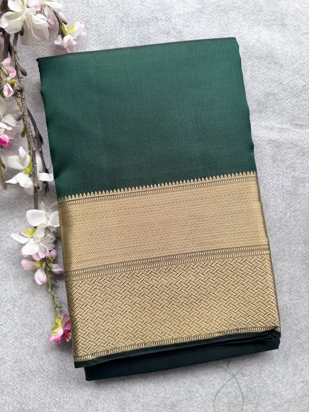 Bottle Green Pure Kanchi Silk Saree 109