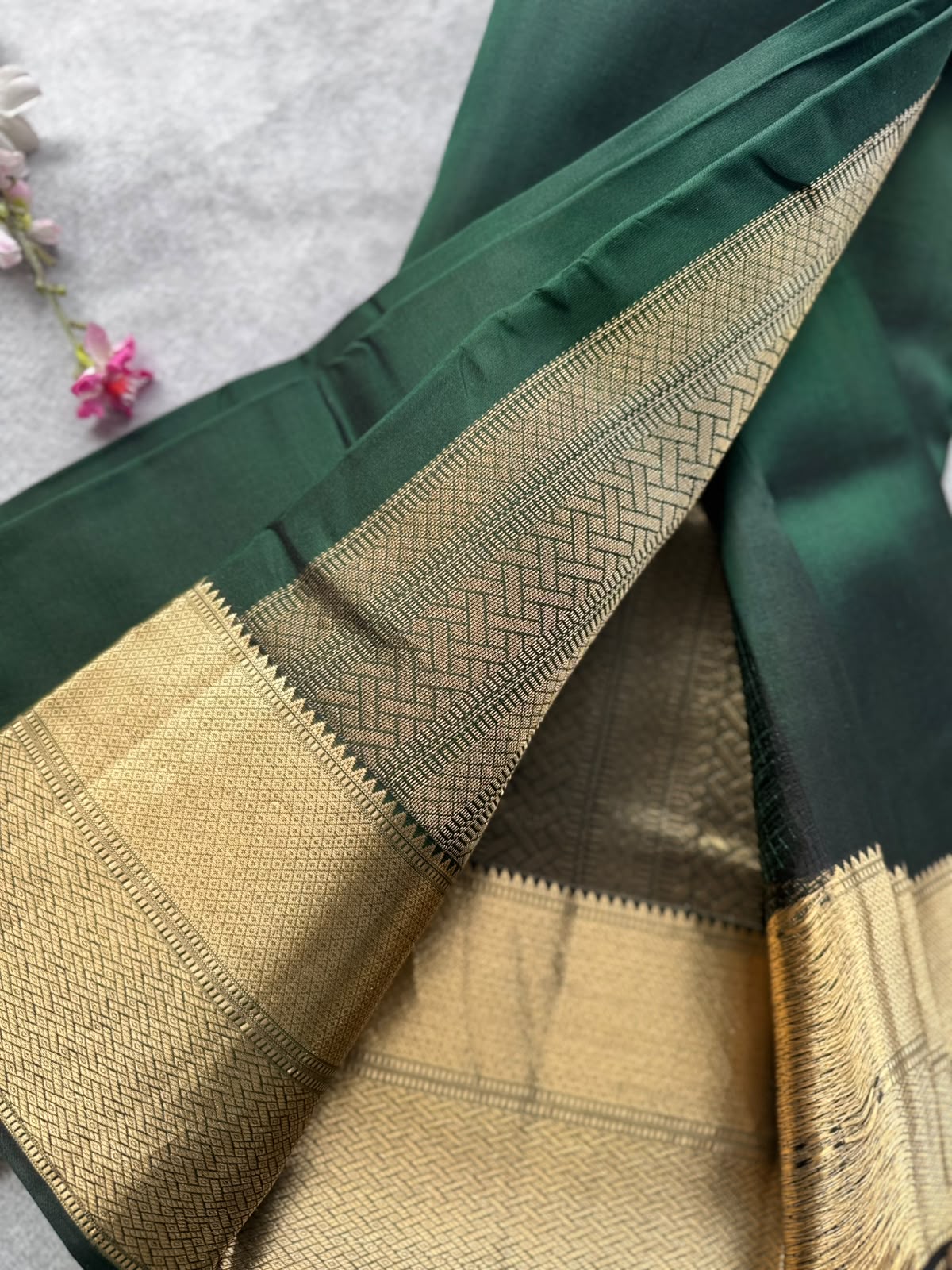 Bottle Green Pure Kanchi Silk Saree 109