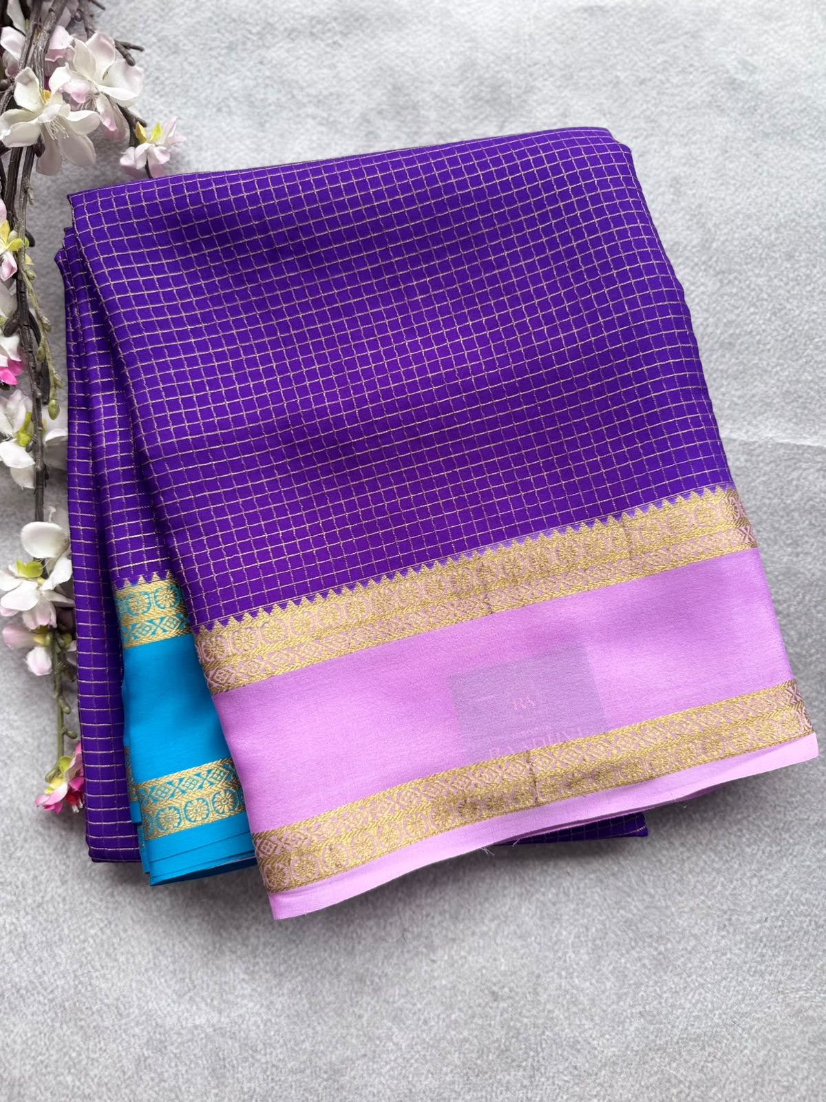 Royal Blue GJ Checks Pure Mysore Crepe Silk Saree 109