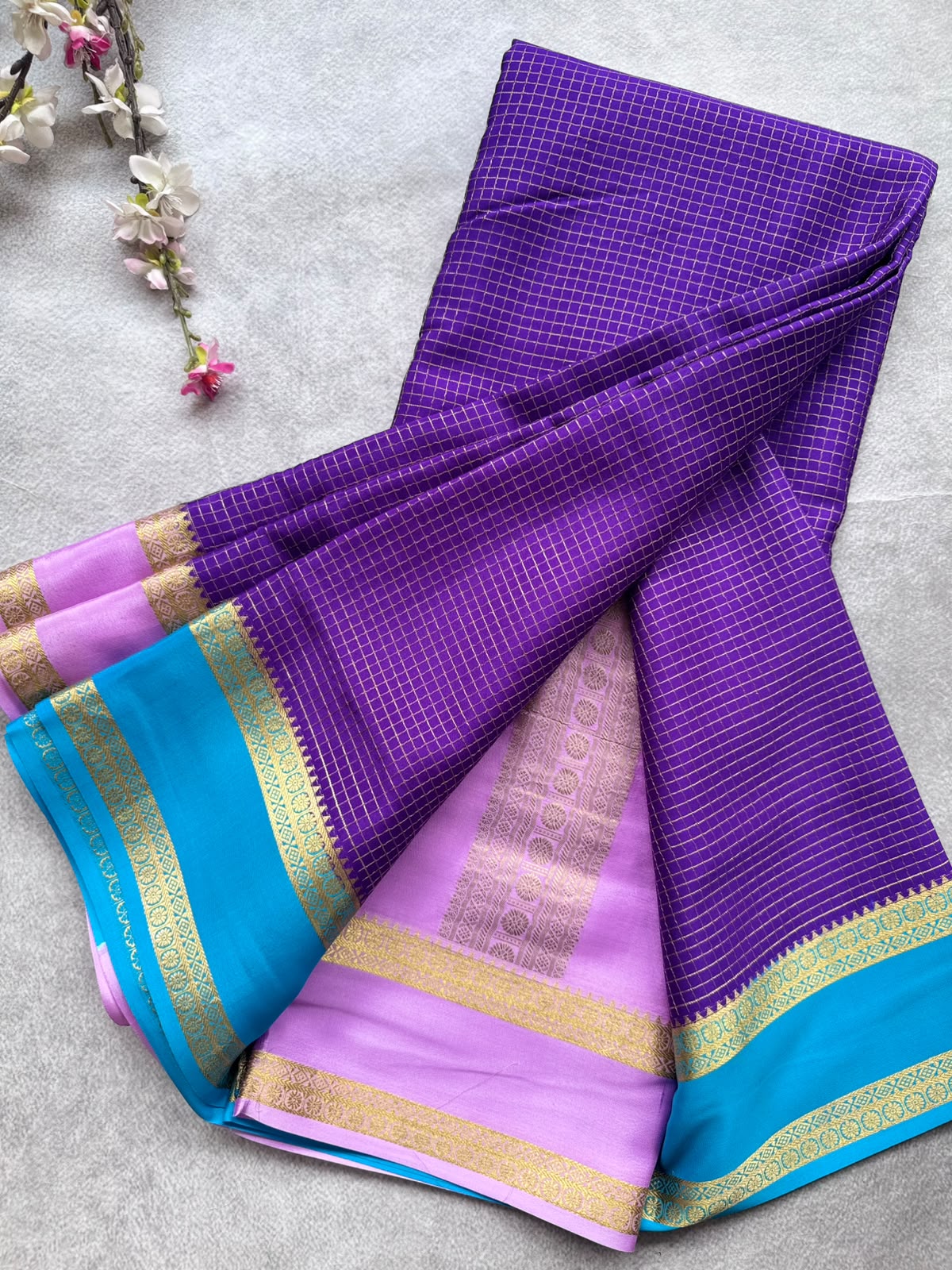 Royal Blue GJ Checks Pure Mysore Crepe Silk Saree 109