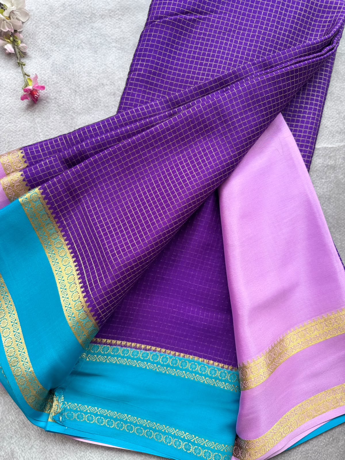 Royal Blue GJ Checks Pure Mysore Crepe Silk Saree 109