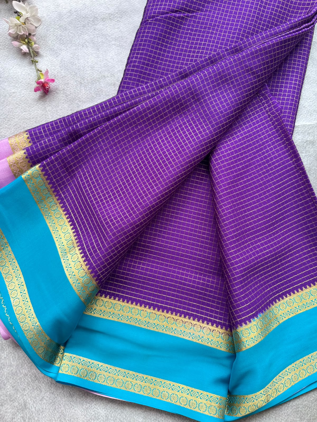 Royal Blue GJ Checks Pure Mysore Crepe Silk Saree 109