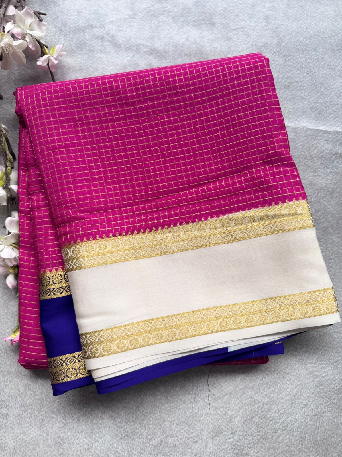 Magenta GJ Checks Pure Mysore Crepe Silk Saree 109