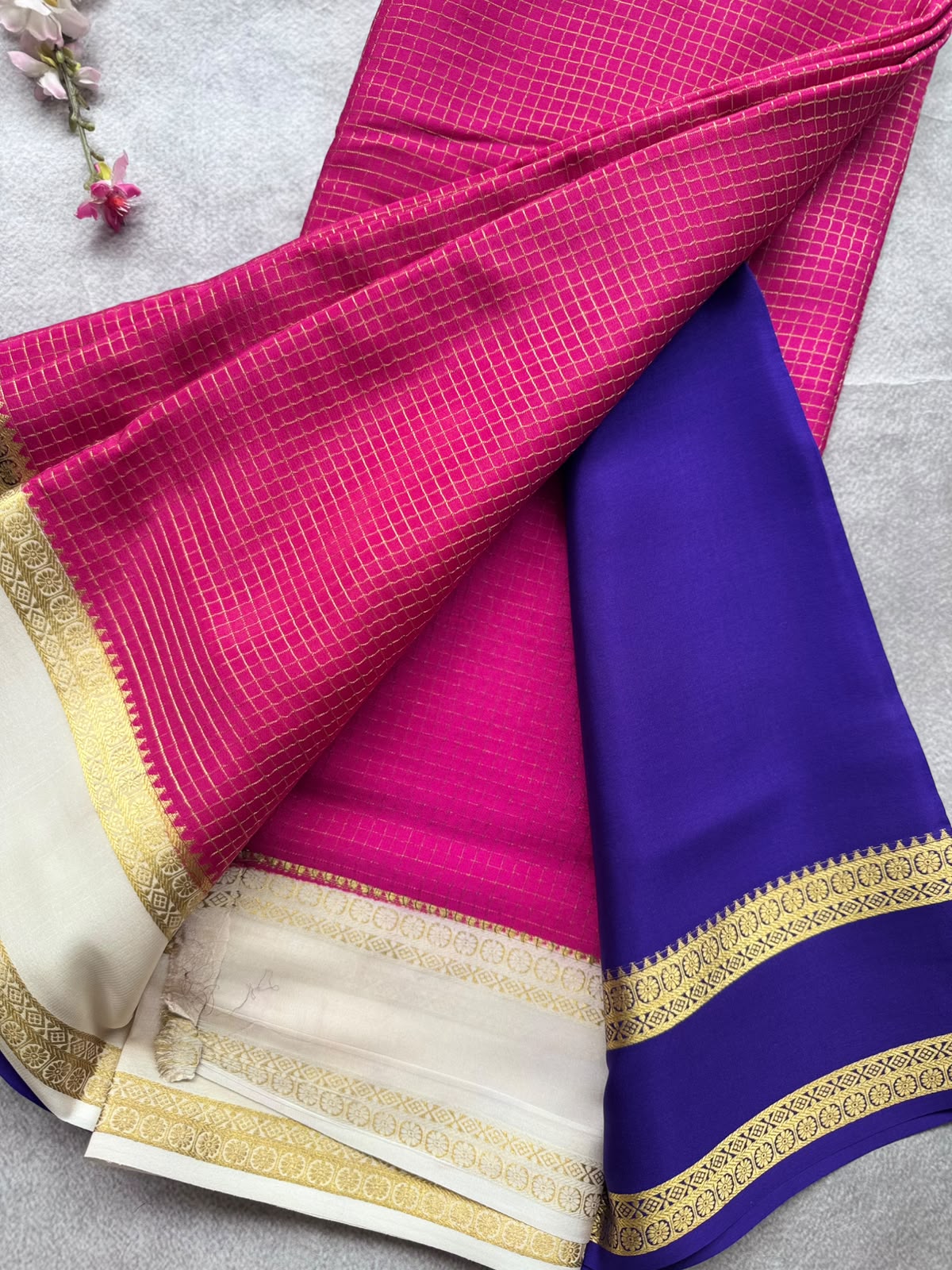 Magenta GJ Checks Pure Mysore Crepe Silk Saree 109