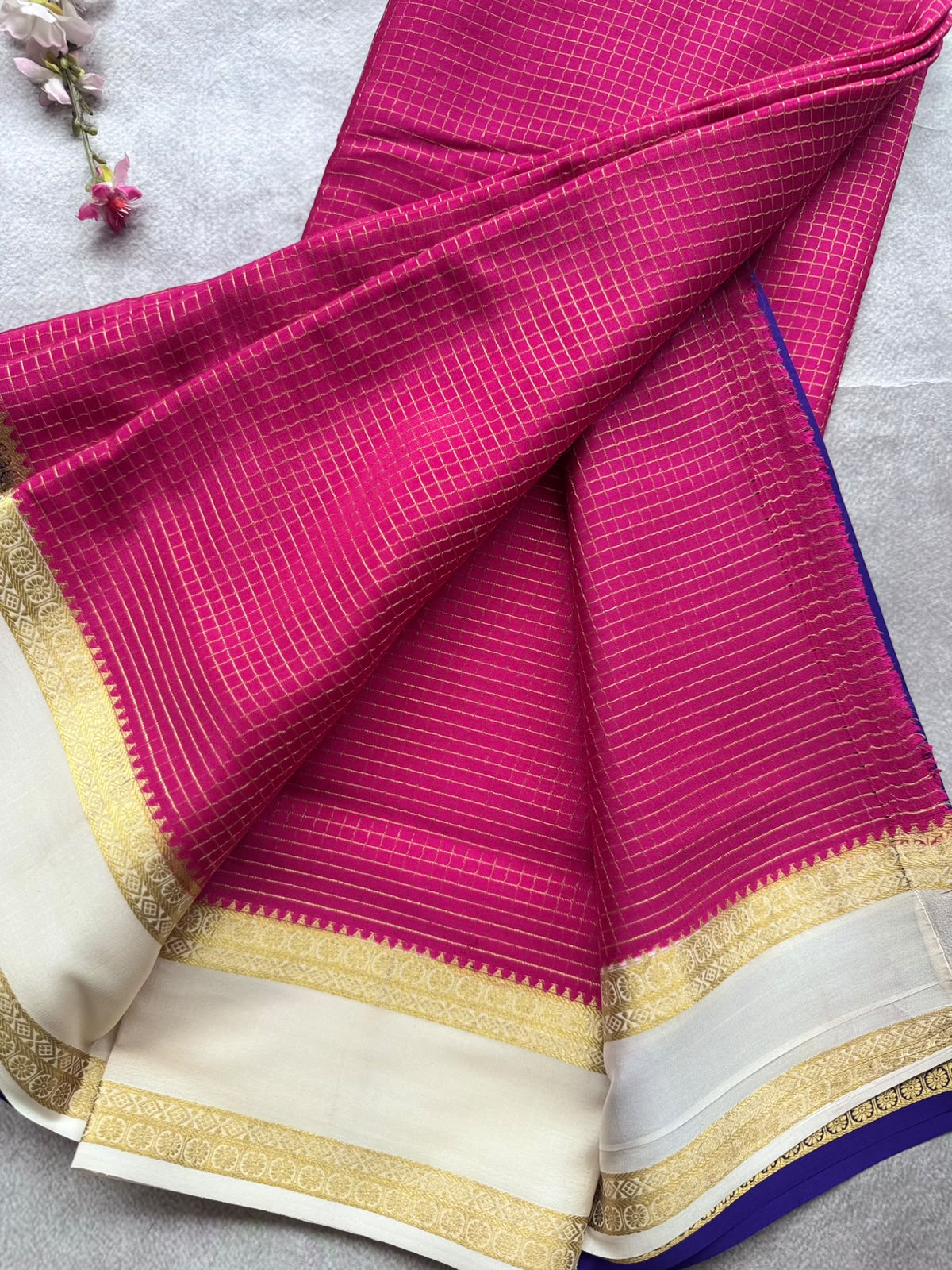 Magenta GJ Checks Pure Mysore Crepe Silk Saree 109
