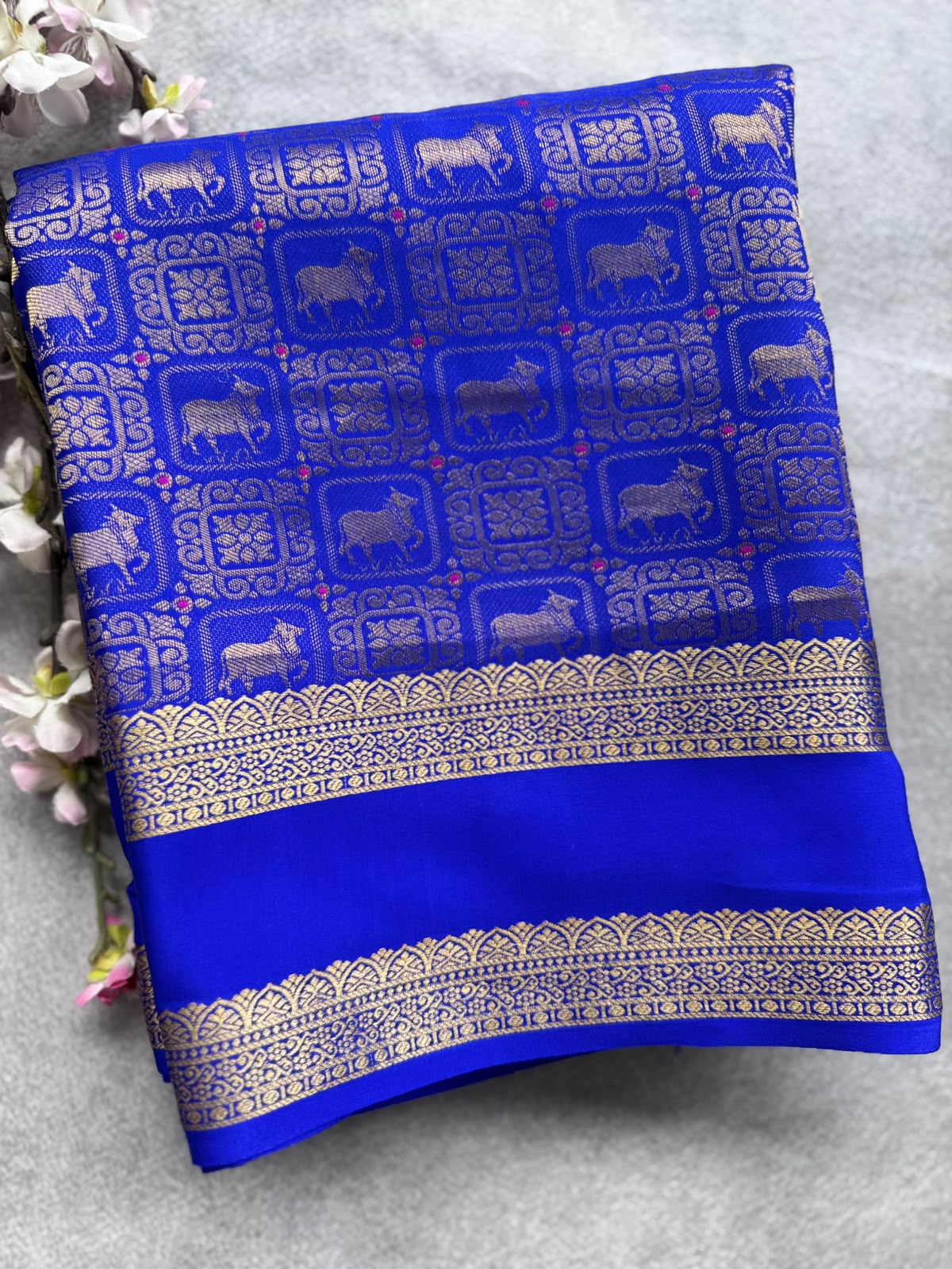 Royal Blue Brocade Pure Mysore Crepe Silk Saree 109