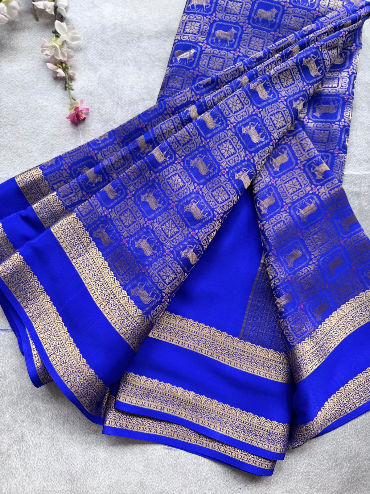 Royal Blue Brocade Pure Mysore Crepe Silk Saree 109