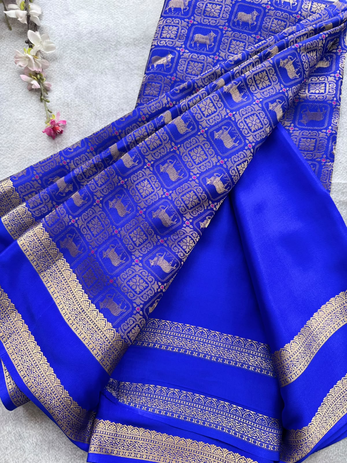 Royal Blue Brocade Pure Mysore Crepe Silk Saree 109
