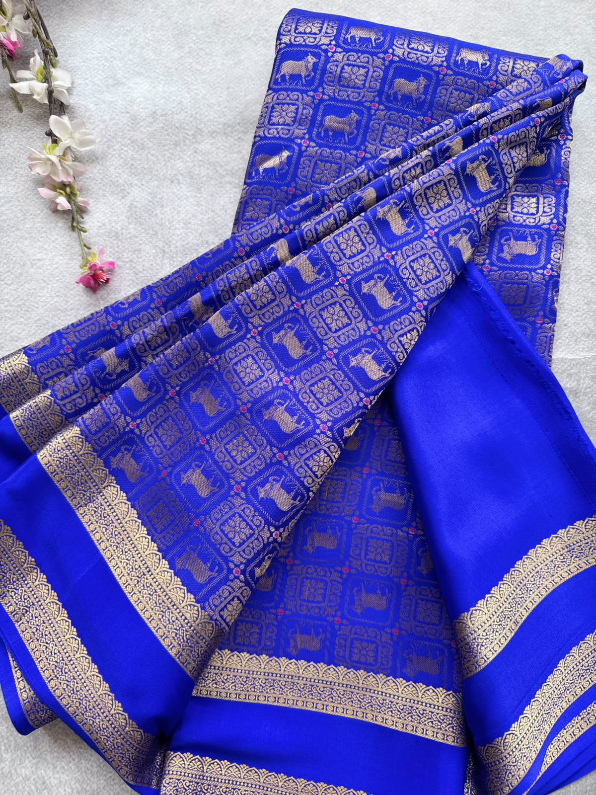 Royal Blue Brocade Pure Mysore Crepe Silk Saree 109