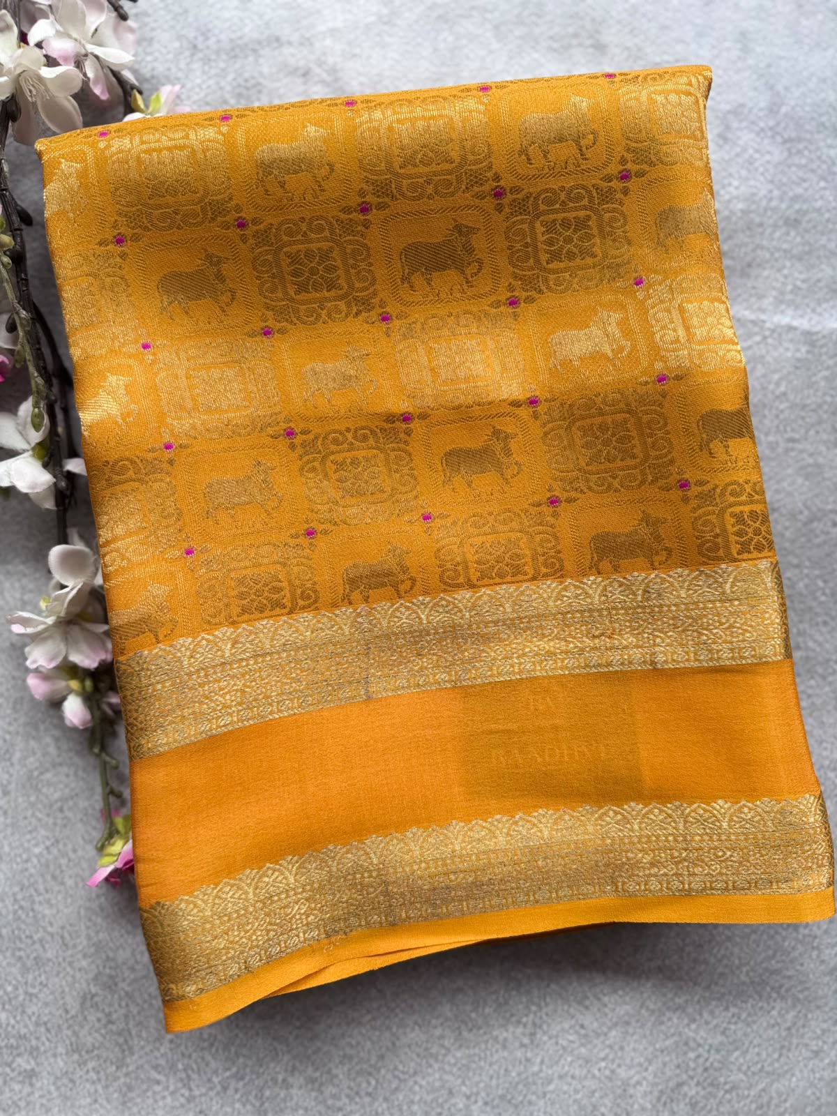 Mustard Brocade Pure Mysore Crepe Silk Saree 109
