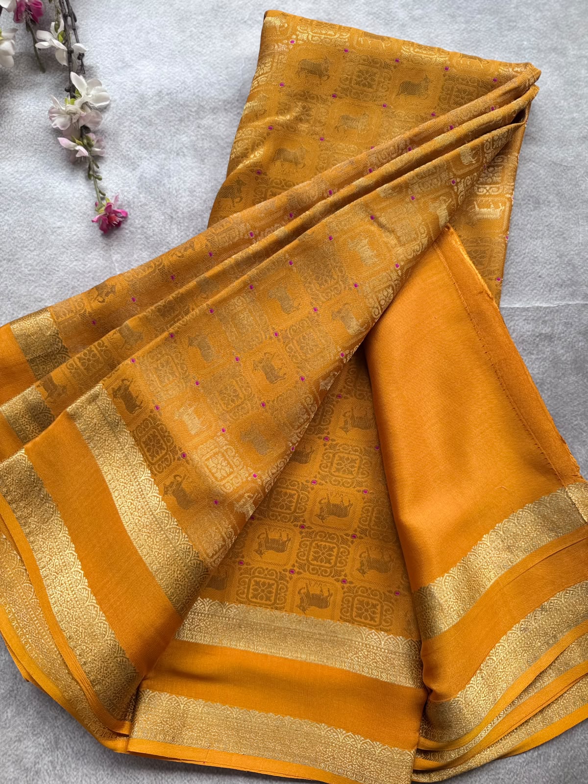 Mustard Brocade Pure Mysore Crepe Silk Saree 109
