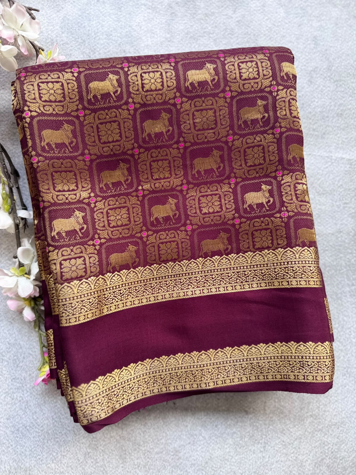 Brown Brocade Pure Mysore Crepe Silk Saree 109