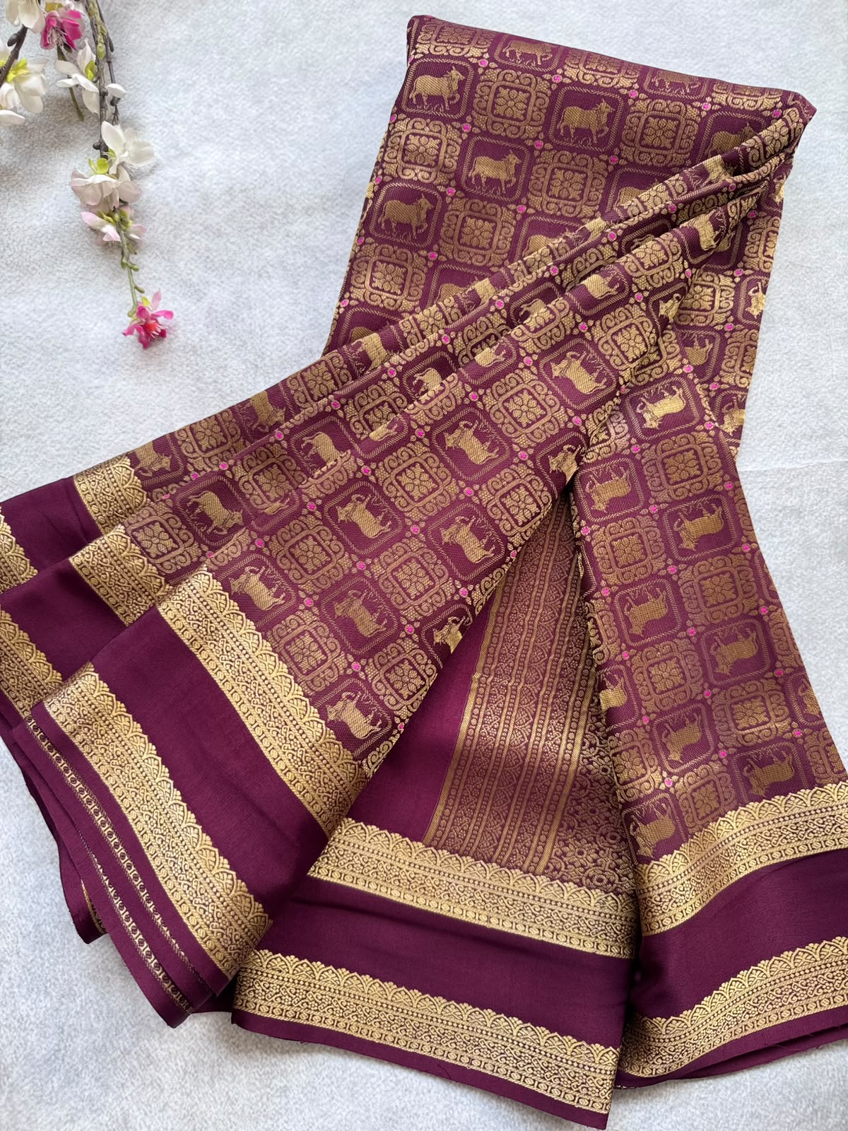 Brown Brocade Pure Mysore Crepe Silk Saree 109