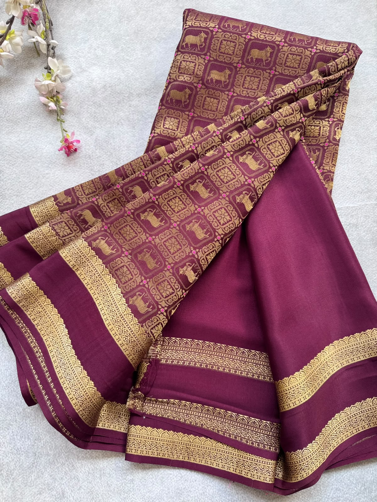 Brown Brocade Pure Mysore Crepe Silk Saree 109