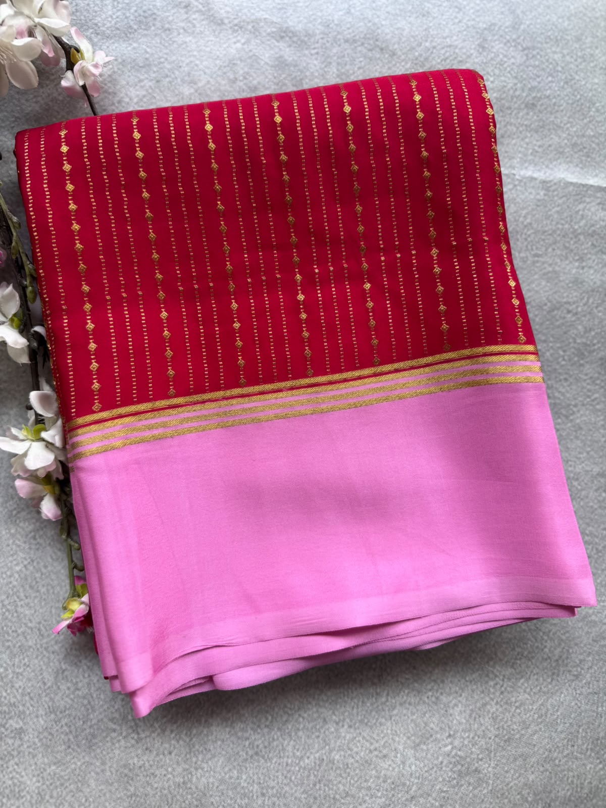 Red Satin Border Pure Mysore Crepe Silk Saree 109