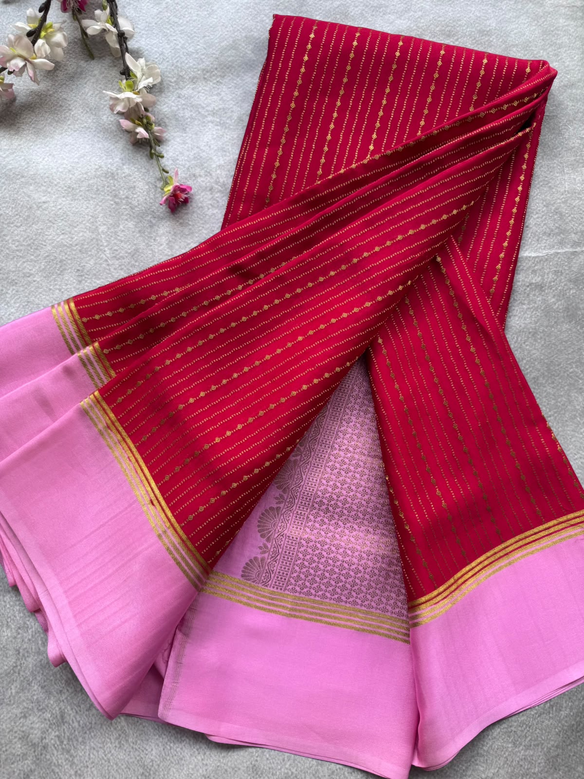 Red Satin Border Pure Mysore Crepe Silk Saree 109
