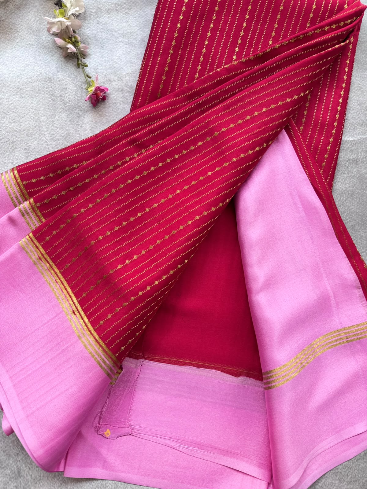 Red Satin Border Pure Mysore Crepe Silk Saree 109
