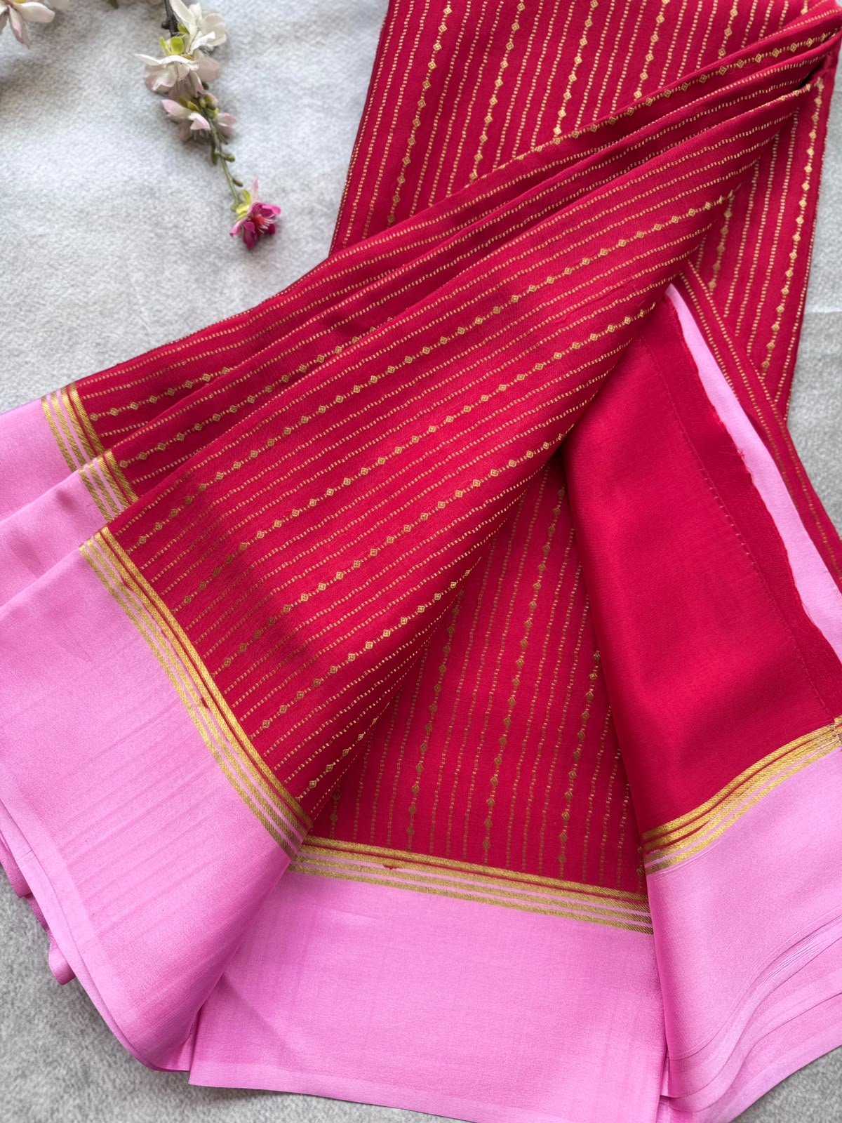 Red Satin Border Pure Mysore Crepe Silk Saree 109