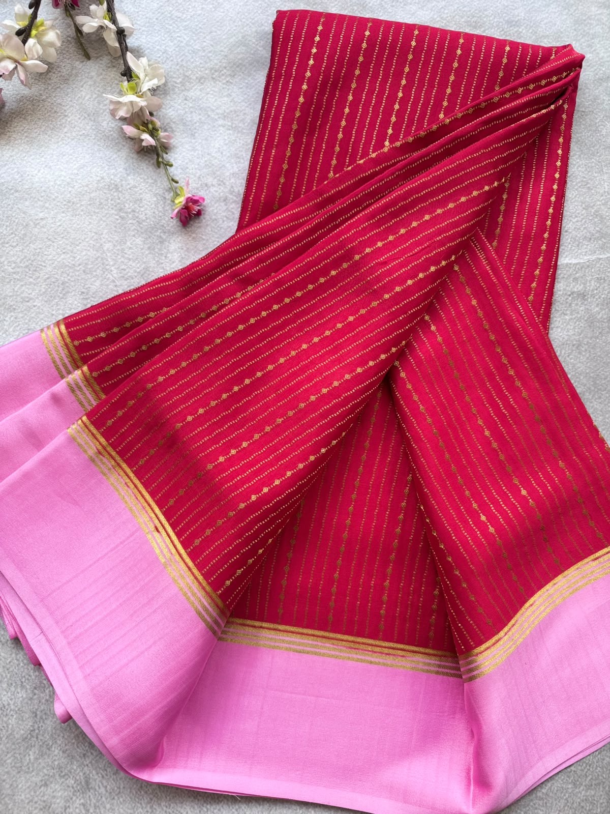 Red Satin Border Pure Mysore Crepe Silk Saree 109