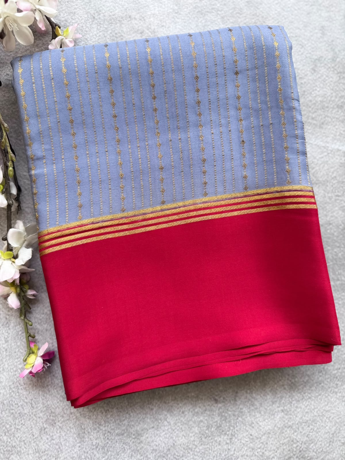 Blue Satin Border Pure Mysore Crepe Silk Saree 109