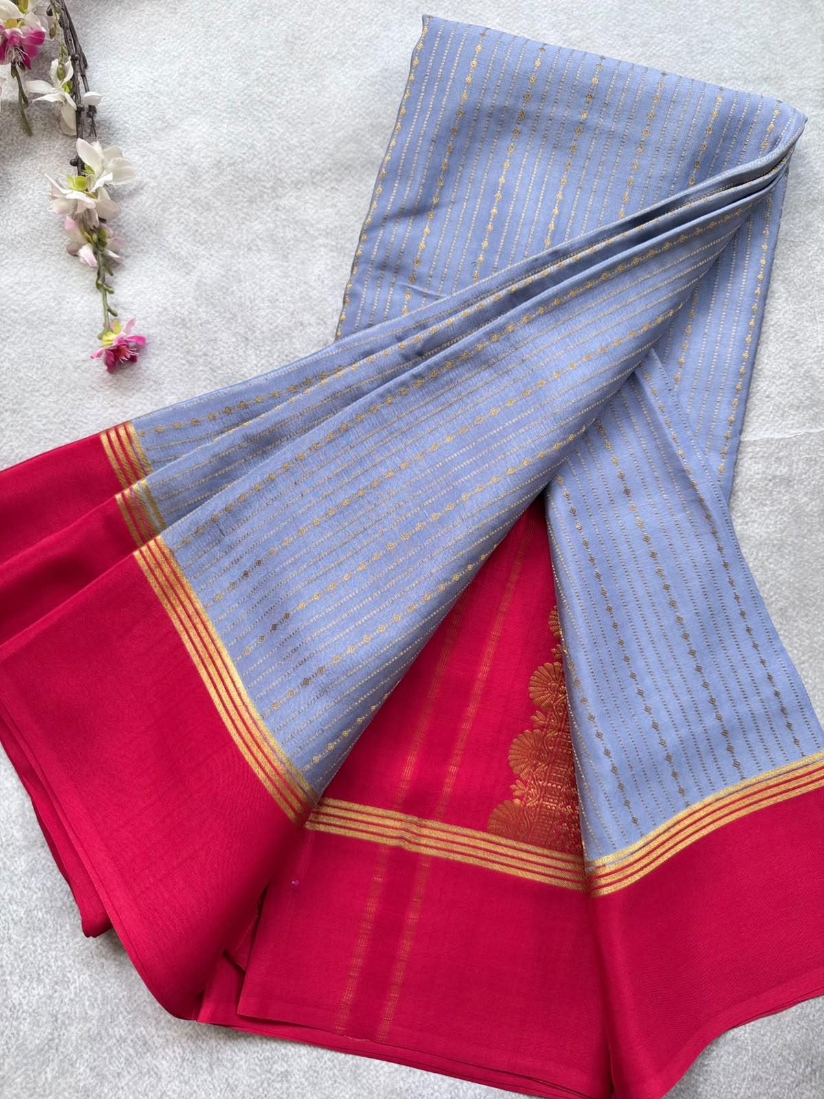 Blue Satin Border Pure Mysore Crepe Silk Saree 109