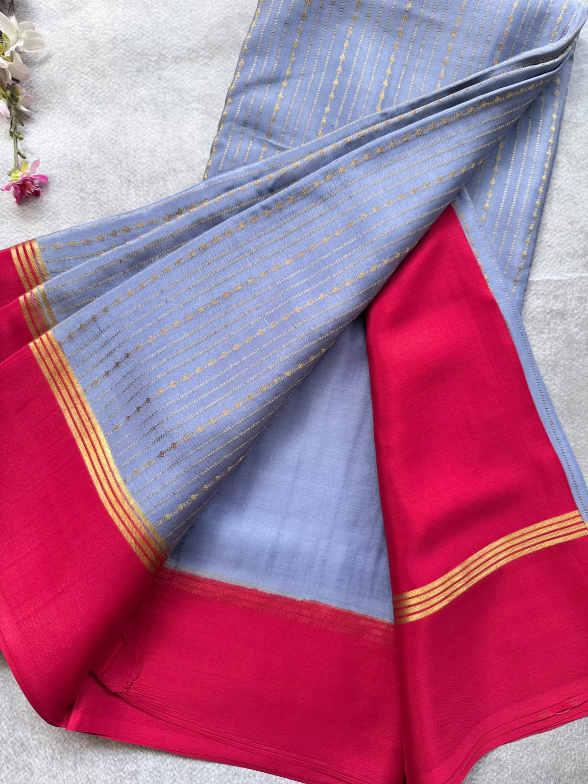 Blue Satin Border Pure Mysore Crepe Silk Saree 109