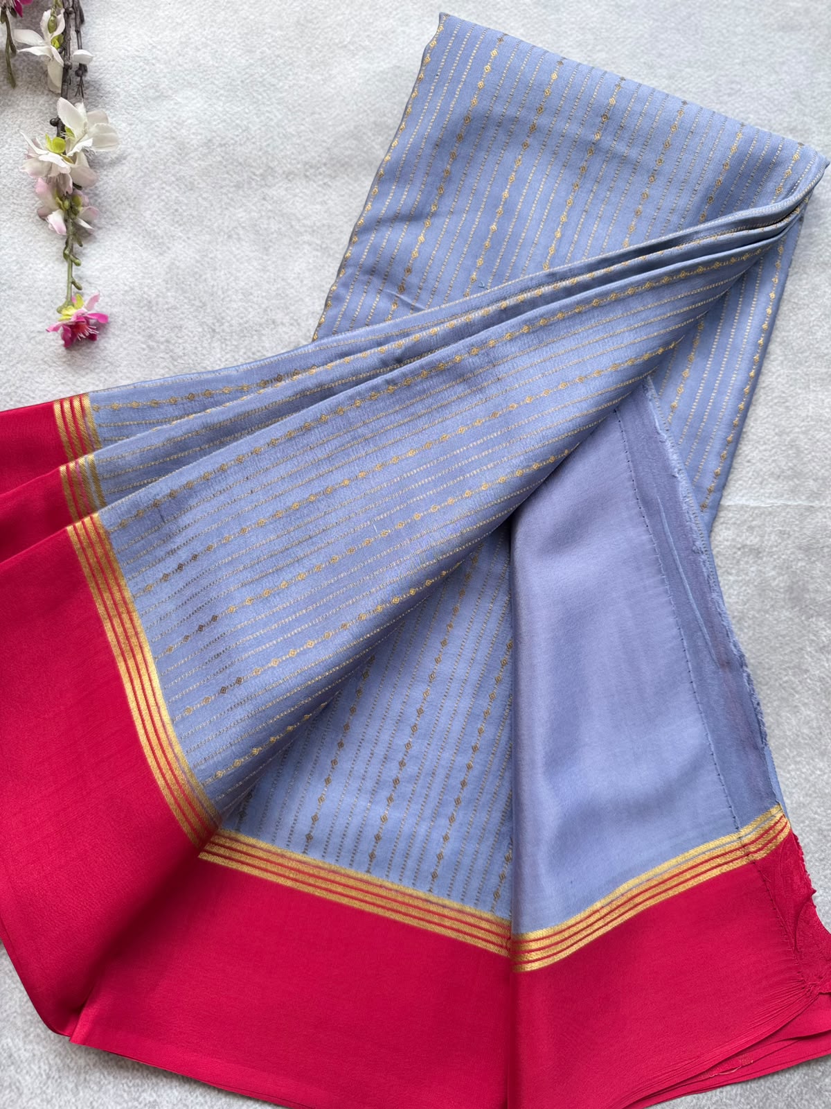 Blue Satin Border Pure Mysore Crepe Silk Saree 109