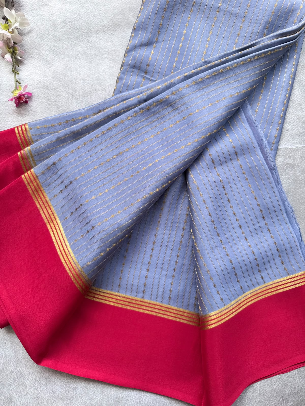 Blue Satin Border Pure Mysore Crepe Silk Saree 109