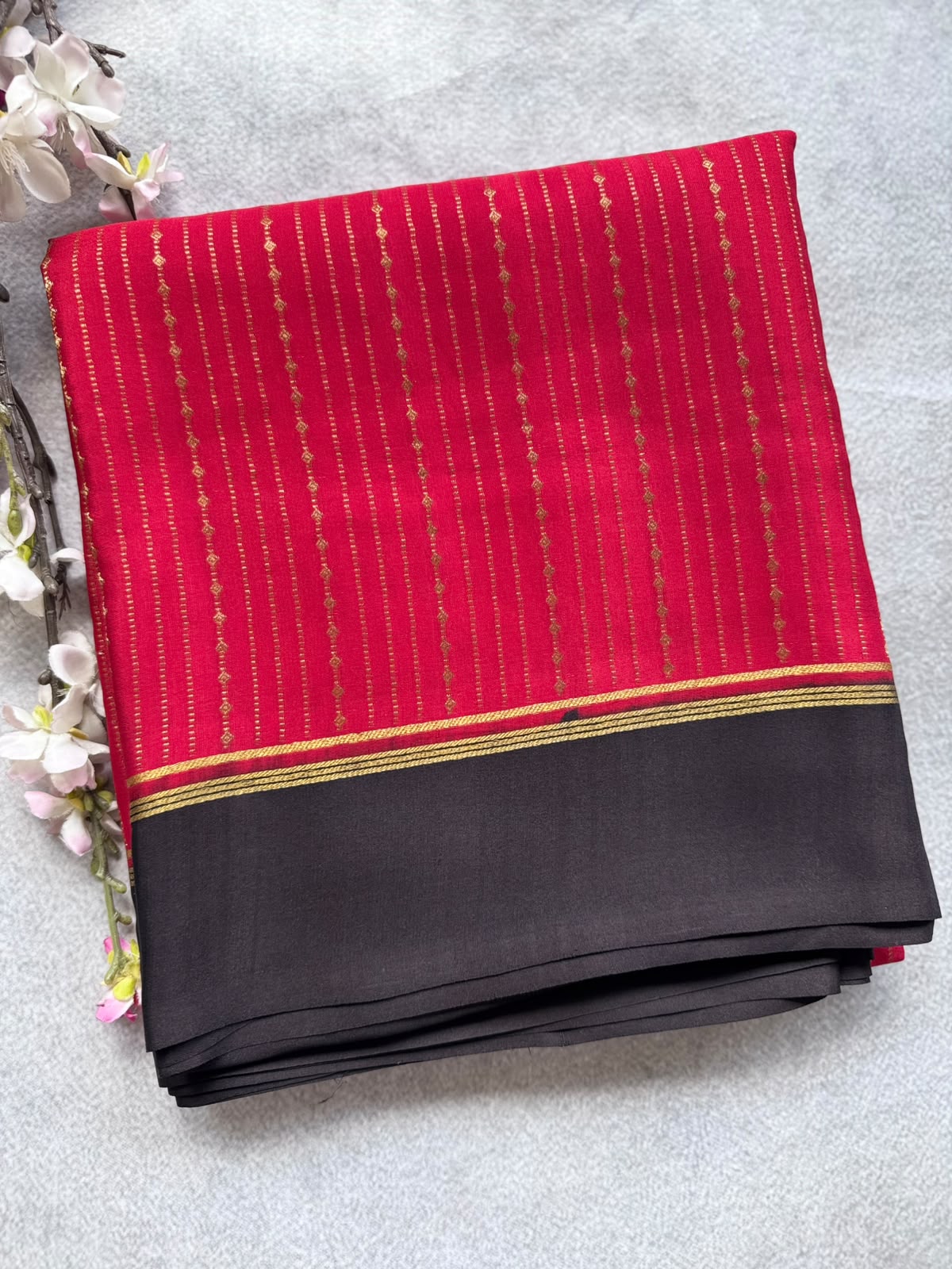 Red Satin Border Pure Mysore Crepe Silk Saree 109