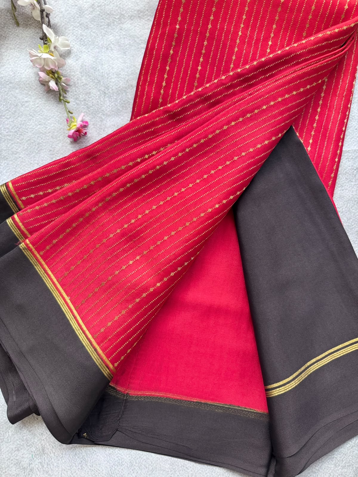 Red Satin Border Pure Mysore Crepe Silk Saree 109