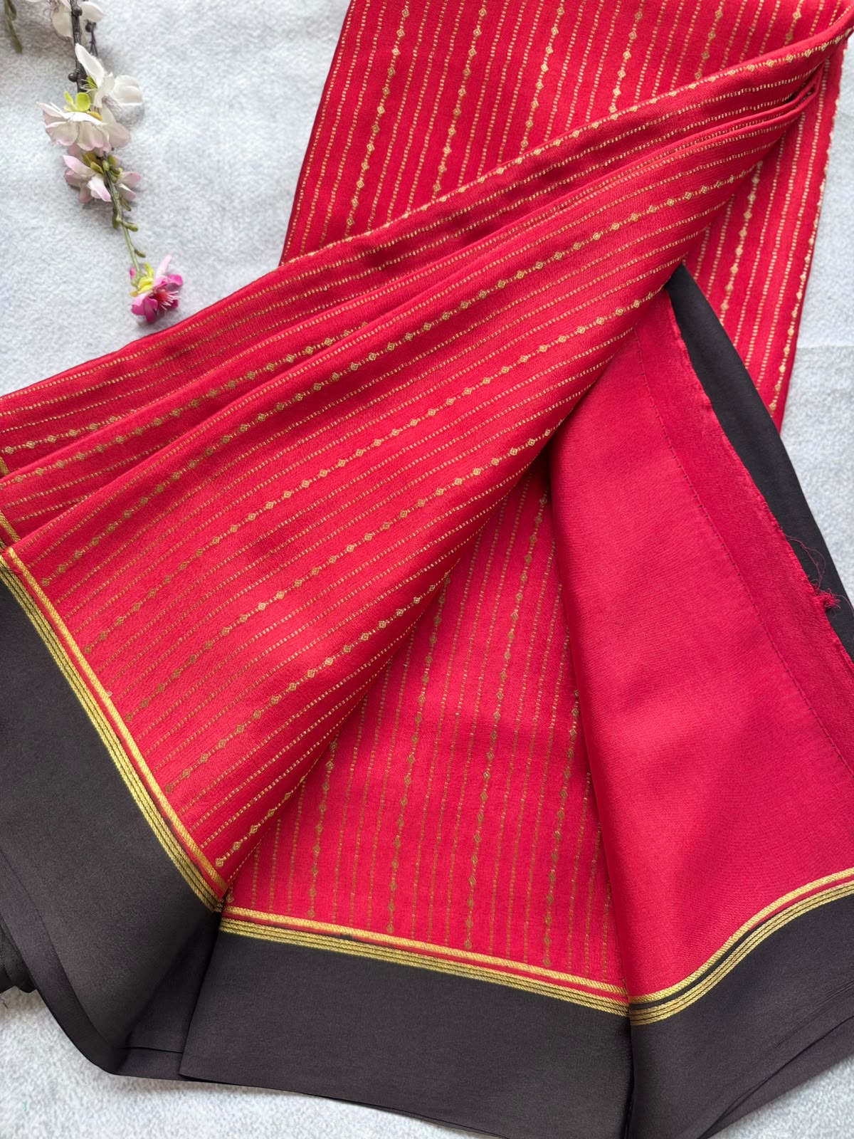 Red Satin Border Pure Mysore Crepe Silk Saree 109