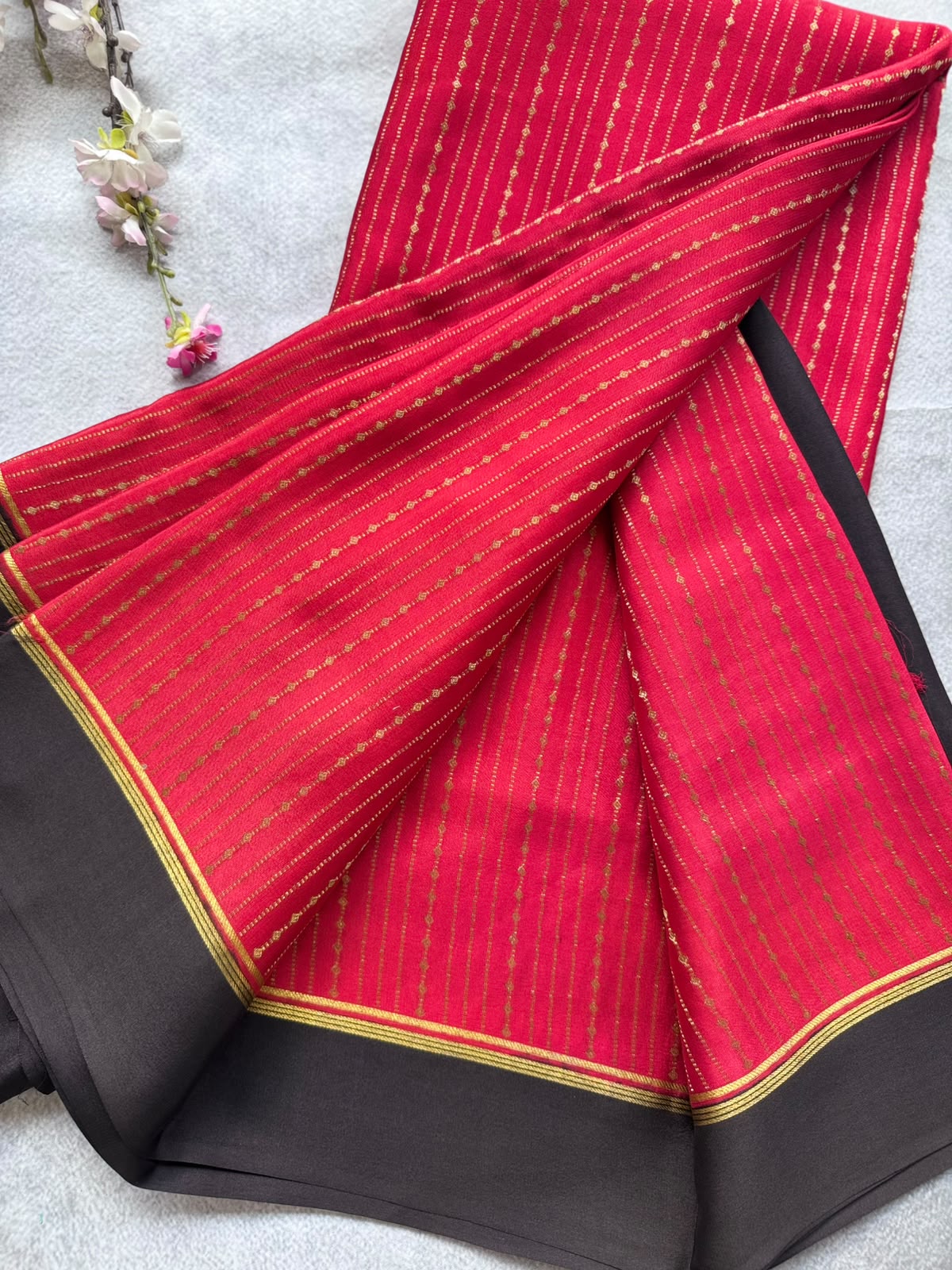 Red Satin Border Pure Mysore Crepe Silk Saree 109
