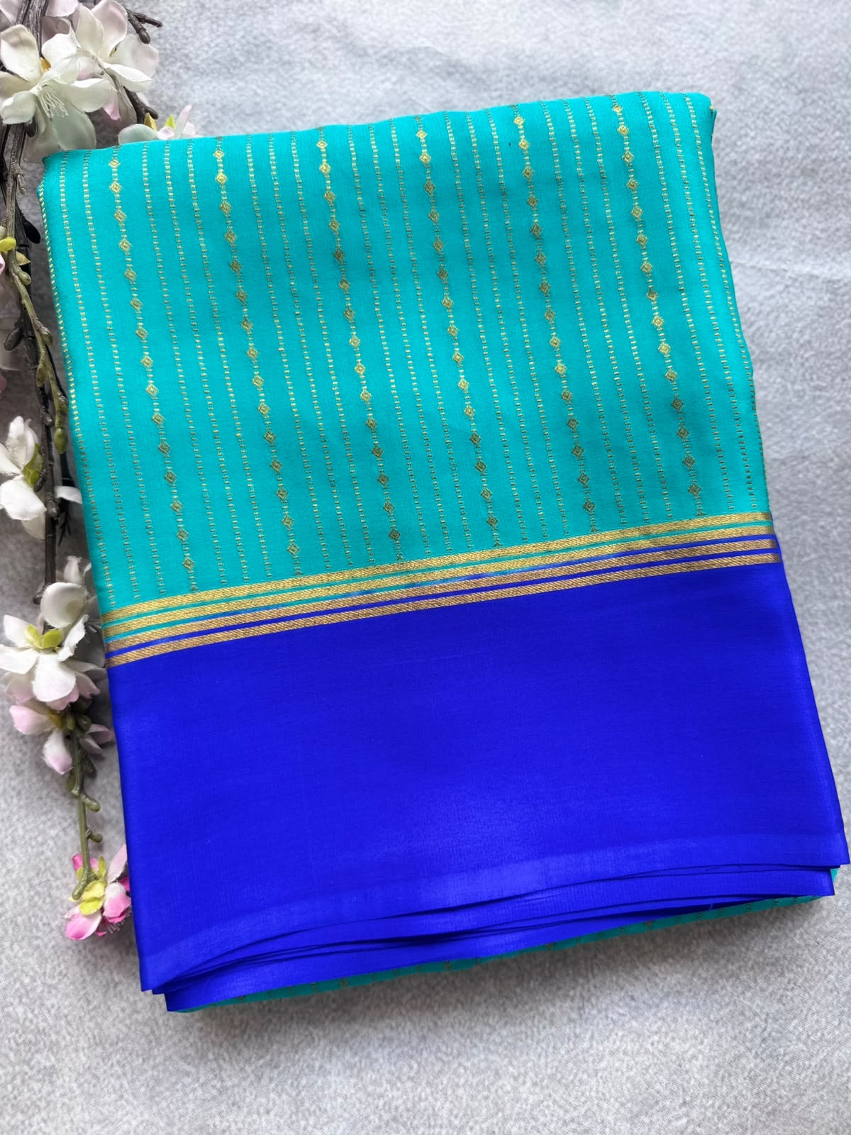 Teal Satin Border Pure Mysore Crepe Silk Saree 109