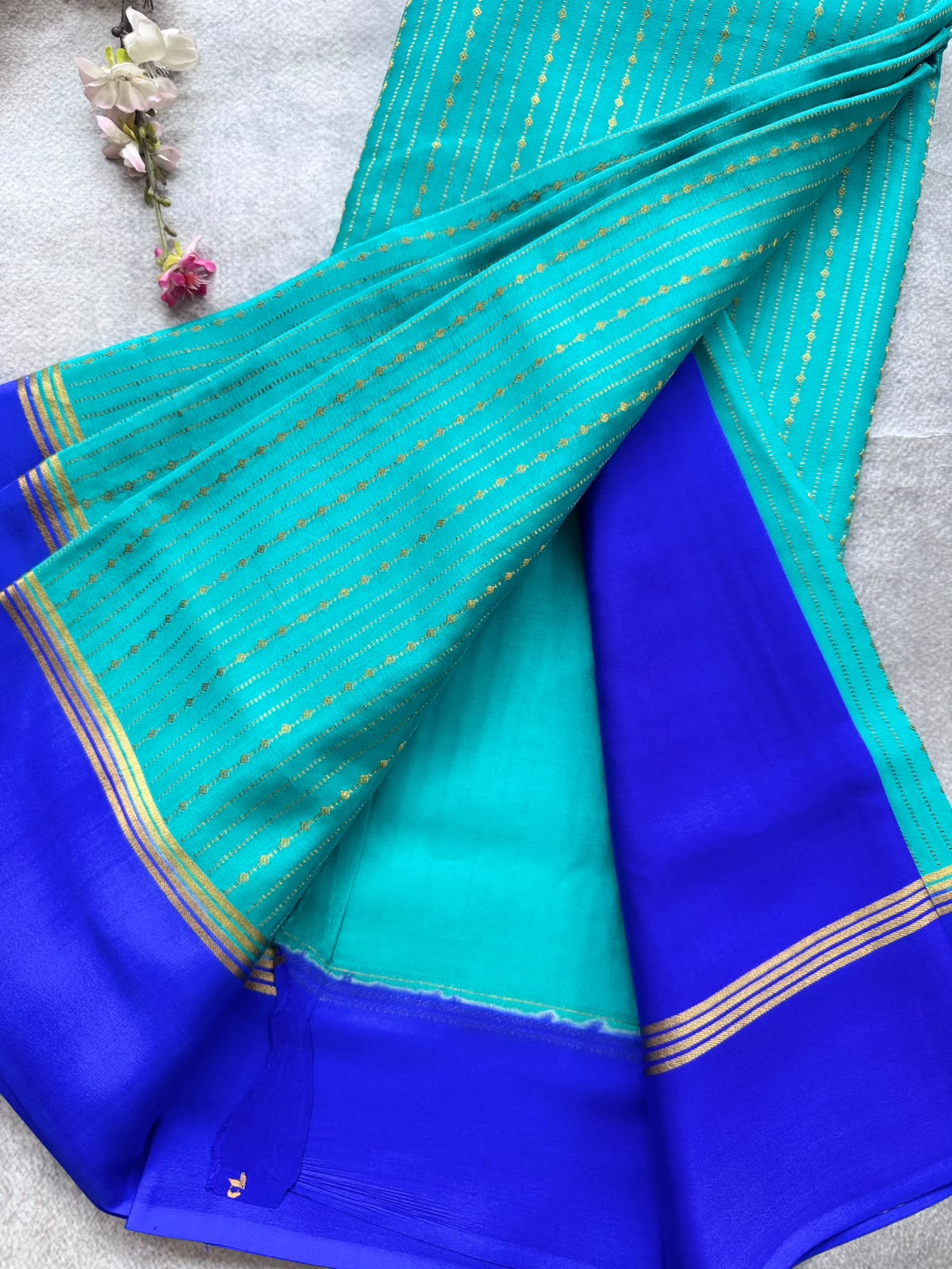 Teal Satin Border Pure Mysore Crepe Silk Saree 109